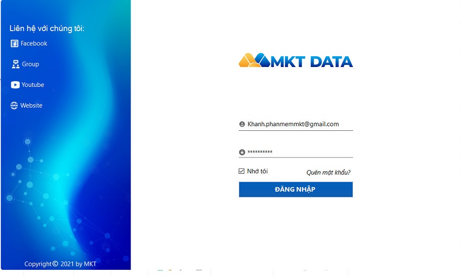 Đăng nhập phần mềm MKT Data