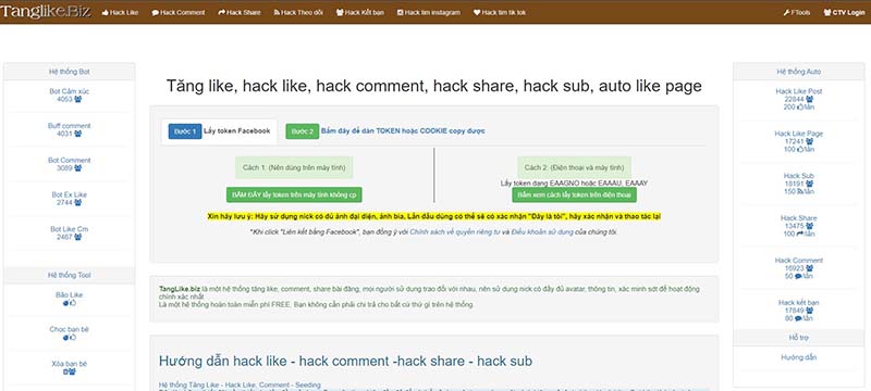 Hack like fb bằng phần mềm tanglike.biz