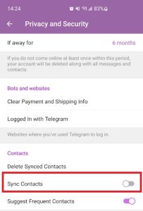 Cách ngừng chia sẻ danh bạ Telegram trên Android 1