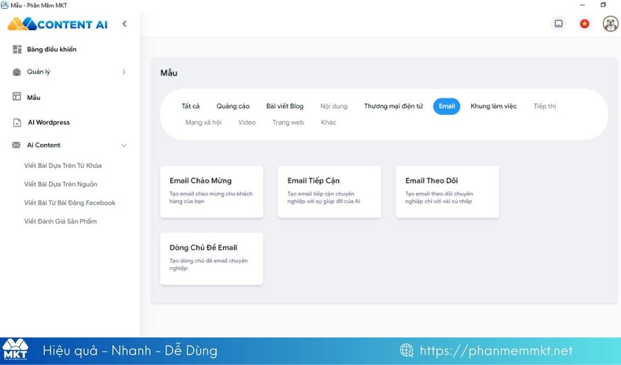 Content AI – Tạo email marketing