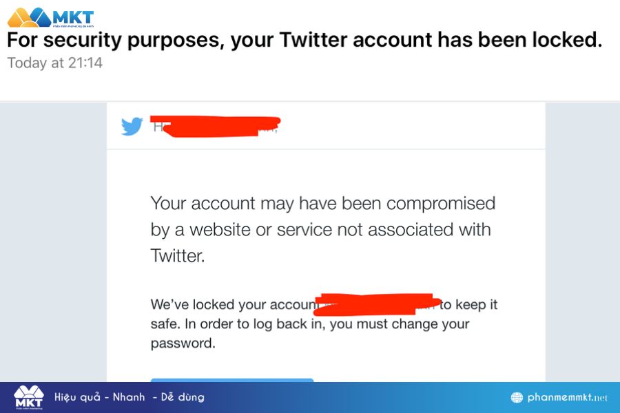 Tài khoản của Twitter bị khóa vì mục đích bảo mật