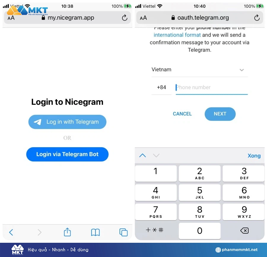 Chọn Log in with Telegram